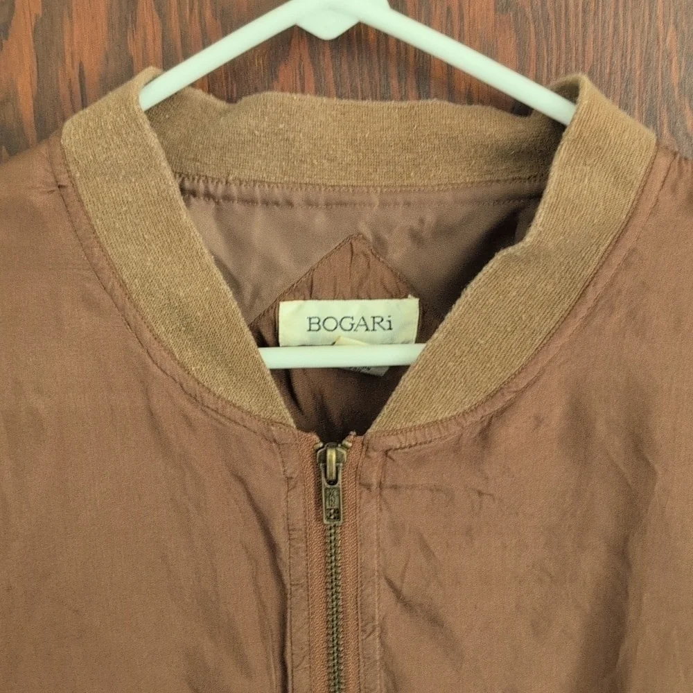 Bogari Chocolate Brown Silk Bomber Jacket Vintage Made In usa Size Large